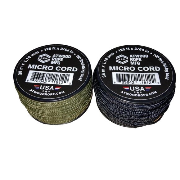 Atwood Micro Cord Rope/ Black & Olive Green 2 NEW Spools - Picture 1 of 4